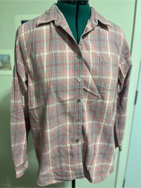 L.L.Bean Pink and Teal Plaid Women's Button-Up Shirt